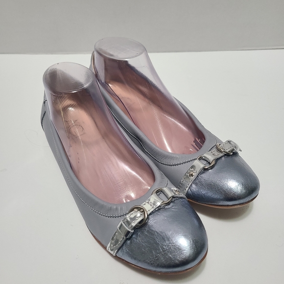 AGL Monika Leather Taupe Metallic Neutral Ballet ‎ Grey Flats 10.5 - Picture 1 of 7